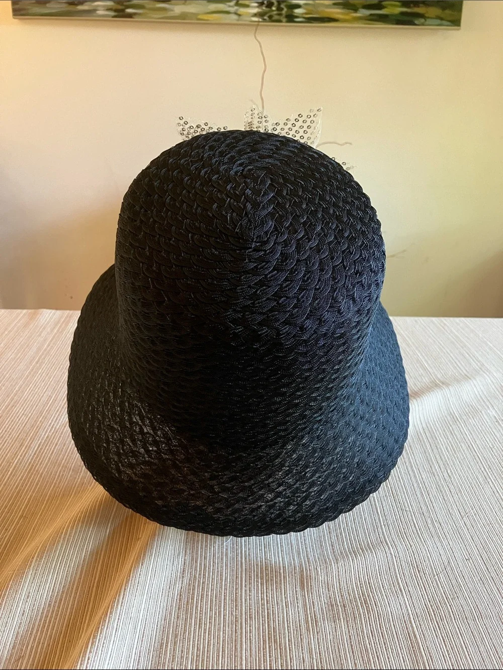 Black Bucket Hat with Gold Floral Sequin Accent